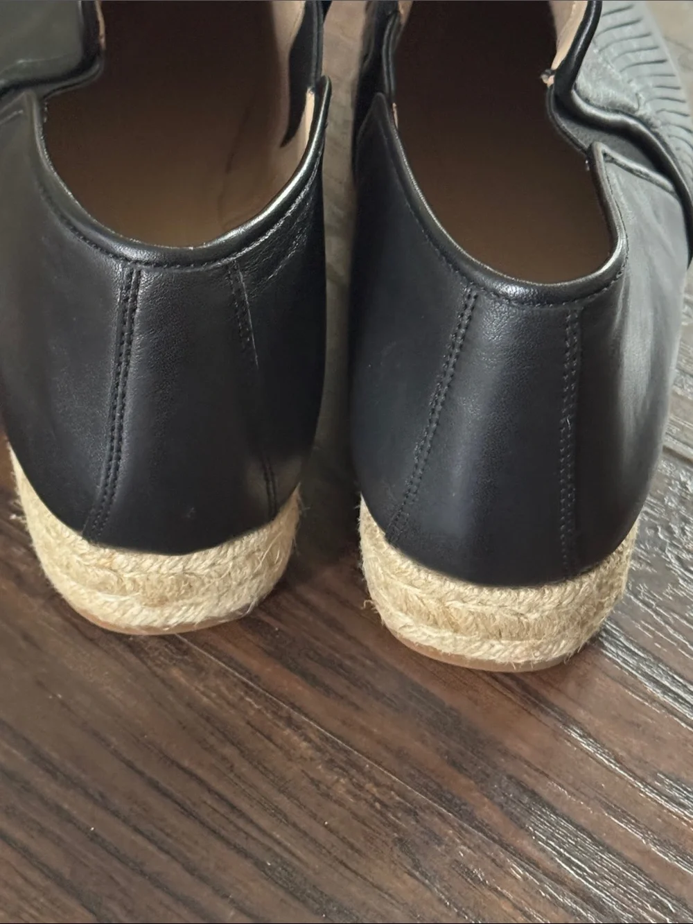 Tory Burch Black Leather Fringe Espadrille Slip-Ons